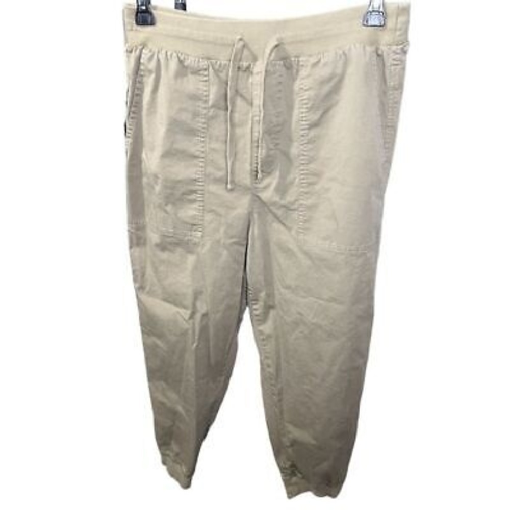 Madewell Women's Medium Khaki Twill Jogger Pants Elastic Waist Cuffed - Picture 4 of 11